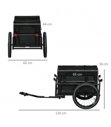 HOMCOM Bicycle Trailer with 65L Foldable Storage Box and Pneumatic Tyres, Black