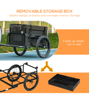 HOMCOM Bicycle Trailer with 65L Foldable Storage Box and Pneumatic Tyres, Black