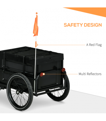 HOMCOM Bicycle Trailer with 65L Foldable Storage Box and Pneumatic Tyres, Black