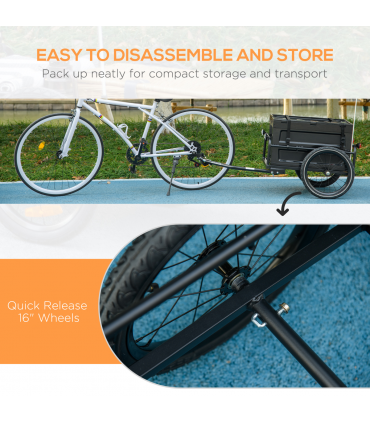 HOMCOM Bicycle Trailer with 65L Foldable Storage Box and Pneumatic Tyres, Black