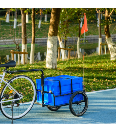 HOMCOM Bicycle Trailer with Foldable Storage Box and Pneumatic Tyres, Blue