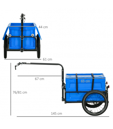 HOMCOM Bicycle Trailer with Foldable Storage Box and Pneumatic Tyres, Blue