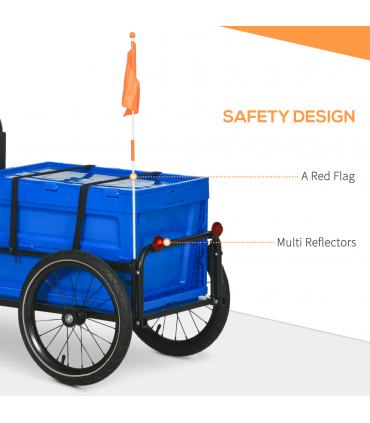 HOMCOM Bicycle Trailer with Foldable Storage Box and Pneumatic Tyres, Blue