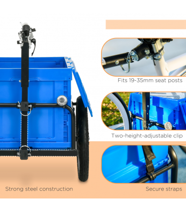 HOMCOM Bicycle Trailer with Foldable Storage Box and Pneumatic Tyres, Blue