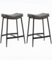Breakfast Bar Stools Set of 2 Grey Upholstered Barstools w/ Curved Seat