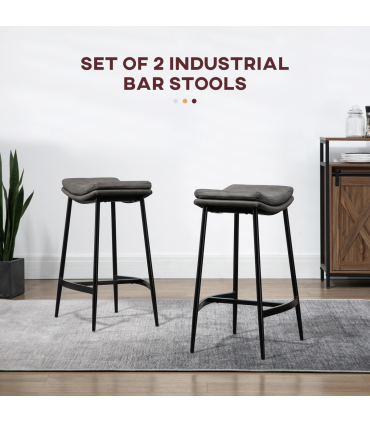 Breakfast Bar Stools Set of 2 Grey Upholstered Barstools w/ Curved Seat