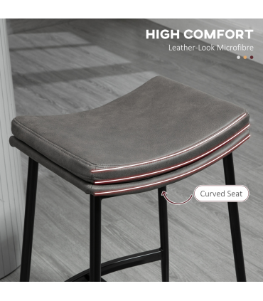 Breakfast Bar Stools Set of 2 Grey Upholstered Barstools w/ Curved Seat