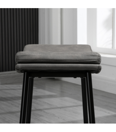 Breakfast Bar Stools Set of 2 Grey Upholstered Barstools w/ Curved Seat