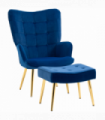 HOMCOM Button Tufted Armchair with Footstool and Gold Tone Steel Legs Dark Blue