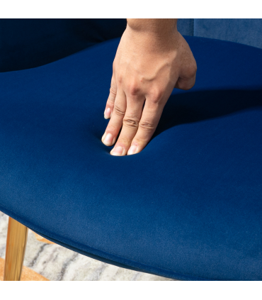 HOMCOM Button Tufted Armchair with Footstool and Gold Tone Steel Legs Dark Blue