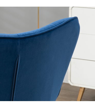 HOMCOM Button Tufted Armchair with Footstool and Gold Tone Steel Legs Dark Blue