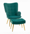 HOMCOM Button Tufted Armchair with Footstool and Gold Tone Steel Legs Dark Green