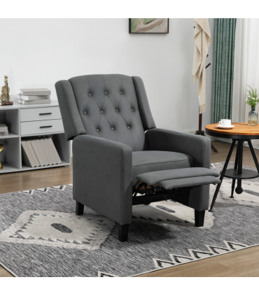 HOMCOM Button Tufted Microfibre Cloth Recliner Armchair for Living Room, Grey
