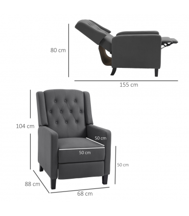 HOMCOM Button Tufted Microfibre Cloth Recliner Armchair for Living Room, Grey