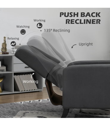 HOMCOM Button Tufted Microfibre Cloth Recliner Armchair for Living Room, Grey