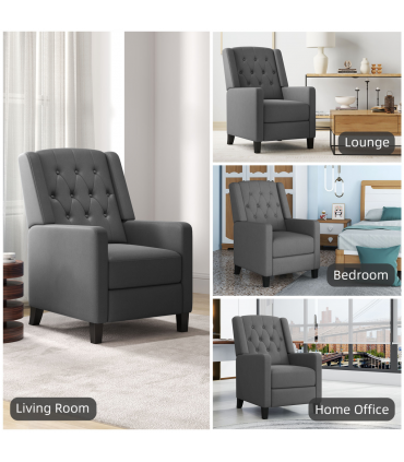 HOMCOM Button Tufted Microfibre Cloth Recliner Armchair for Living Room, Grey