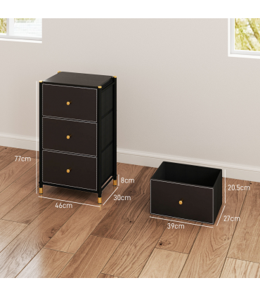 HOMCOM Chest of Drawers with 3 Drawers for Bedroom, Living Room, Black