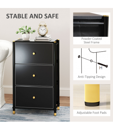 HOMCOM Chest of Drawers with 3 Drawers for Bedroom, Living Room, Black