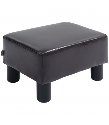 Footstool Ottoman Cube Dark Brown Polyester Plywood Plastic 40cm x 30cm x 24cm