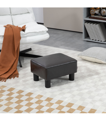 Footstool Ottoman Cube Dark Brown Polyester Plywood Plastic 40cm x 30cm x 24cm