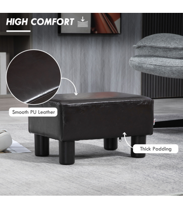 Footstool Ottoman Cube Dark Brown Polyester Plywood Plastic 40cm x 30cm x 24cm
