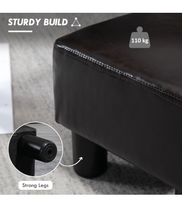 Footstool Ottoman Cube Dark Brown Polyester Plywood Plastic 40cm x 30cm x 24cm