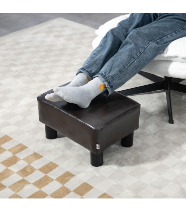 Footstool Ottoman Cube Dark Brown Polyester Plywood Plastic 40cm x 30cm x 24cm