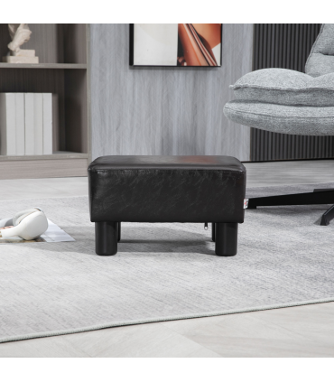 Footstool Ottoman Cube Dark Brown Polyester Plywood Plastic 40cm x 30cm x 24cm