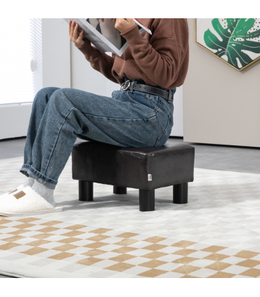 Footstool Ottoman Cube Dark Brown Polyester Plywood Plastic 40cm x 30cm x 24cm