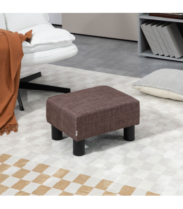 Footstool Ottoman Cube Brown Polyester Plywood Plastic 40cm x 30cm x 24cm Wood