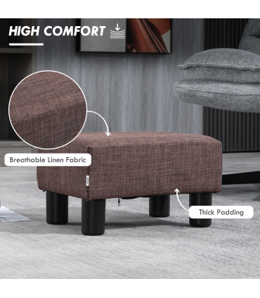 Footstool Ottoman Cube Brown Polyester Plywood Plastic 40cm x 30cm x 24cm Wood