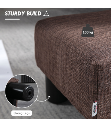 Footstool Ottoman Cube Brown Polyester Plywood Plastic 40cm x 30cm x 24cm Wood