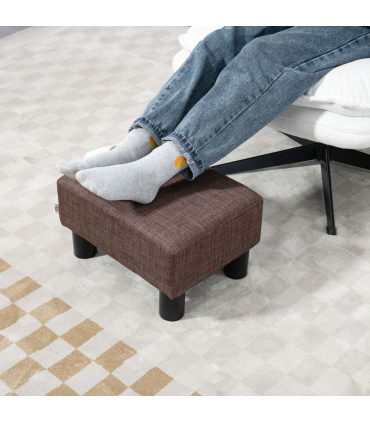 Footstool Ottoman Cube Brown Polyester Plywood Plastic 40cm x 30cm x 24cm Wood