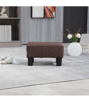 Footstool Ottoman Cube Brown Polyester Plywood Plastic 40cm x 30cm x 24cm Wood