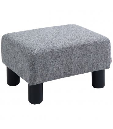 Footstool Ottoman Cube Grey Polyester Plywood Plastic 40cm x 30cm x 24cm HOMCOM