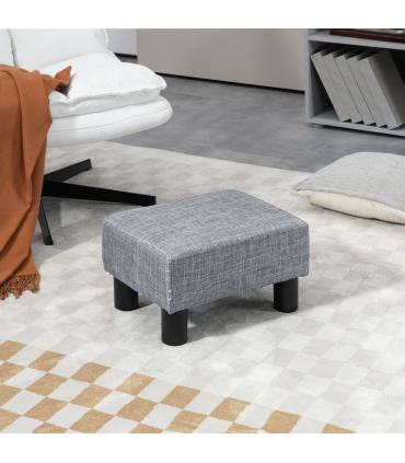 Footstool Ottoman Cube Grey Polyester Plywood Plastic 40cm x 30cm x 24cm HOMCOM