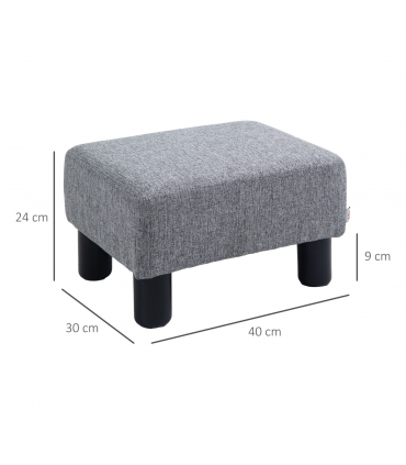 Footstool Ottoman Cube Grey Polyester Plywood Plastic 40cm x 30cm x 24cm HOMCOM