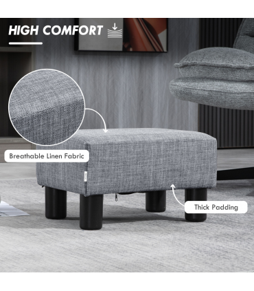 Footstool Ottoman Cube Grey Polyester Plywood Plastic 40cm x 30cm x 24cm HOMCOM
