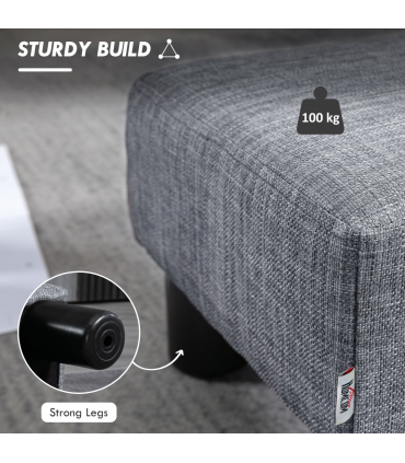 Footstool Ottoman Cube Grey Polyester Plywood Plastic 40cm x 30cm x 24cm HOMCOM