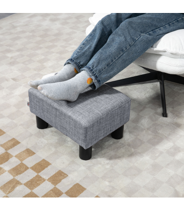 Footstool Ottoman Cube Grey Polyester Plywood Plastic 40cm x 30cm x 24cm HOMCOM