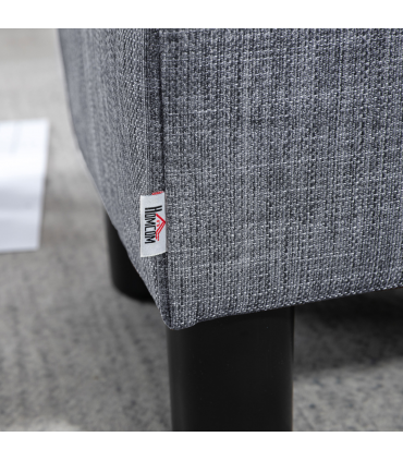 Footstool Ottoman Cube Grey Polyester Plywood Plastic 40cm x 30cm x 24cm HOMCOM