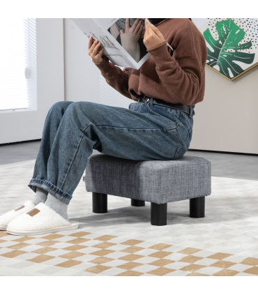 Footstool Ottoman Cube Grey Polyester Plywood Plastic 40cm x 30cm x 24cm HOMCOM