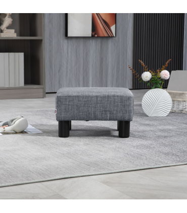 Footstool Ottoman Cube Grey Polyester Plywood Plastic 40cm x 30cm x 24cm HOMCOM