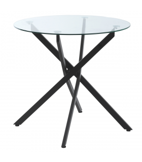 Side Table Black Glass Metal 80x80x75cm 0.7cm 5kg Clear Glass Top Modern
