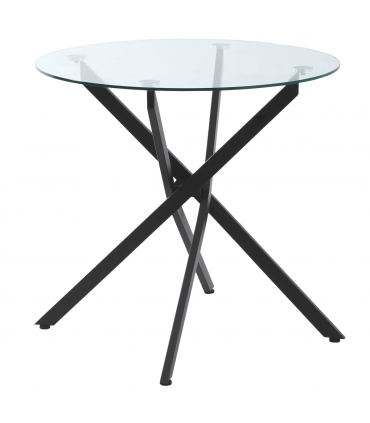 Side Table Black Glass Metal 80x80x75cm 0.7cm 5kg Clear Glass Top Modern