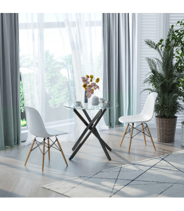 Side Table Black Glass Metal 80x80x75cm 0.7cm 5kg Clear Glass Top Modern