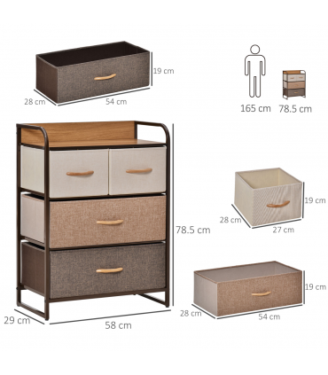 Fabric Chest of Drawers Multi-colored 78.5H x 58W x 29Dcm Solid Metal Frame