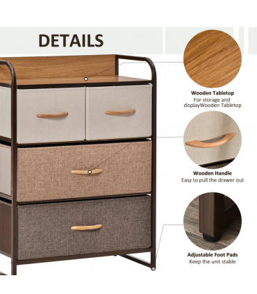 Fabric Chest of Drawers Multi-colored 78.5H x 58W x 29Dcm Solid Metal Frame