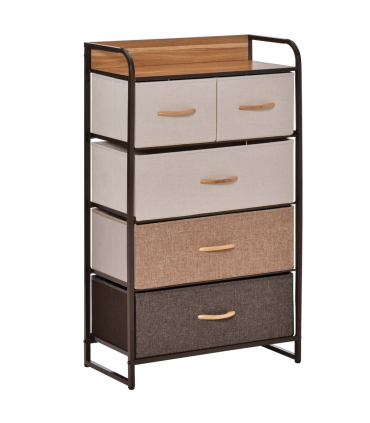 HOMCOM Closet Dresser, Dresser Tower With 5 Linen Fabric Drawers Steel Frame