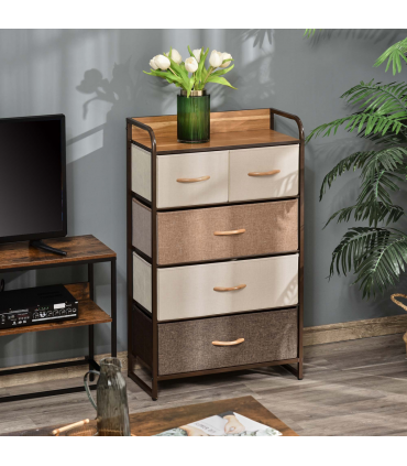 HOMCOM Closet Dresser, Dresser Tower With 5 Linen Fabric Drawers Steel Frame